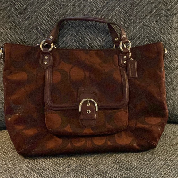 Coach Campbell crossbody satchel in signature metallic fabric F26241. - Picture 1 of 9